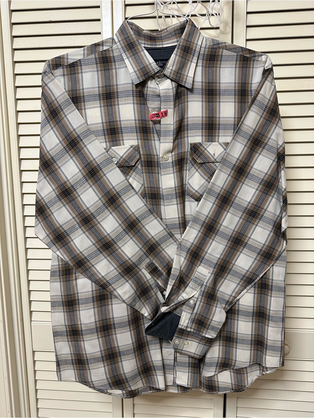 Van Heusen Plaid Button-Down Shirt - Brown, White, Gray